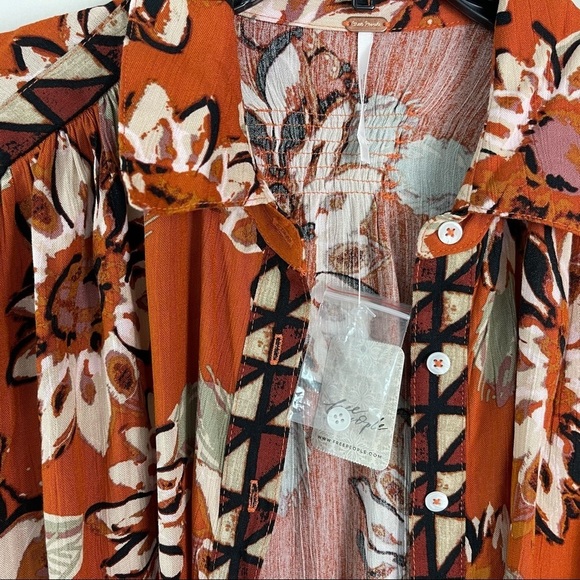 Free People Floral Button Down Shirt - Orange and White - Picture 9 of 16